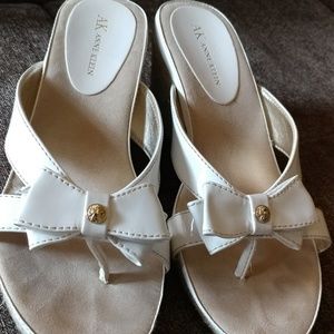 Anne Klein white bow strap wedge sandals